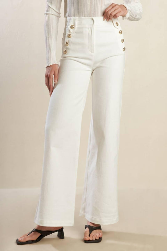 Lily Petal White Woven Pants, view 2 — Soul Flow Apparel