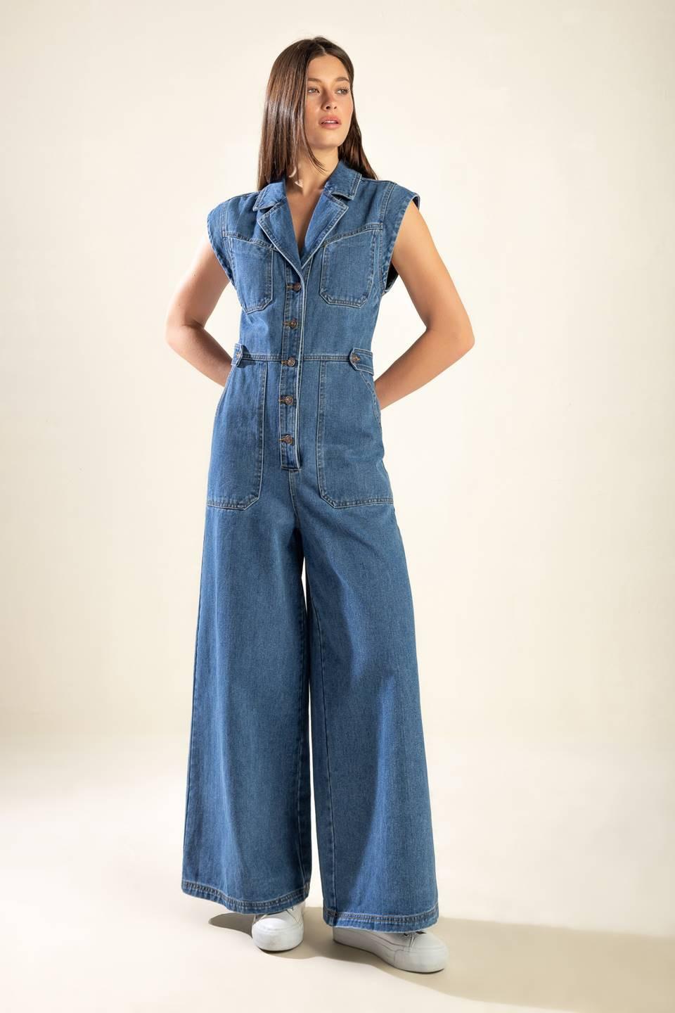 Over You Again Denim Jumpsuit in medium, view 4 — Soul Flow Apparel