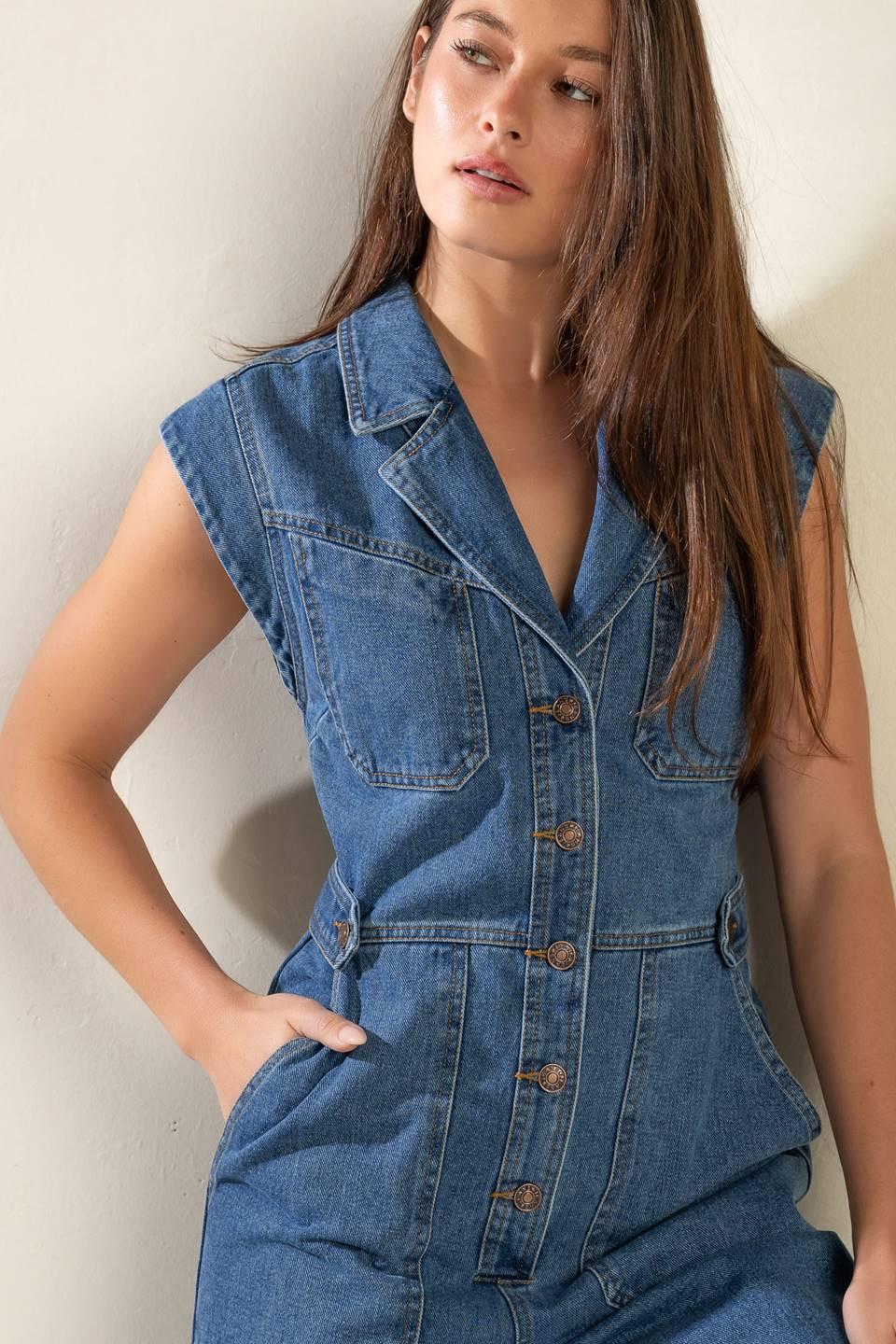 Over You Again Denim Jumpsuit in medium, view 5 — Soul Flow Apparel
