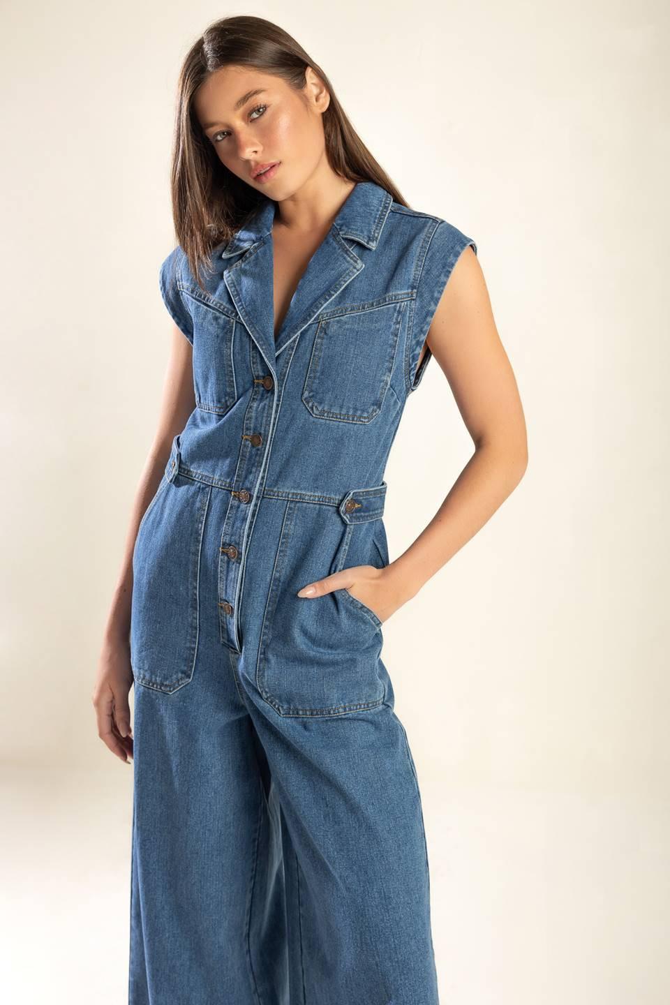 Over You Again Denim Jumpsuit in medium, view 7 — Soul Flow Apparel