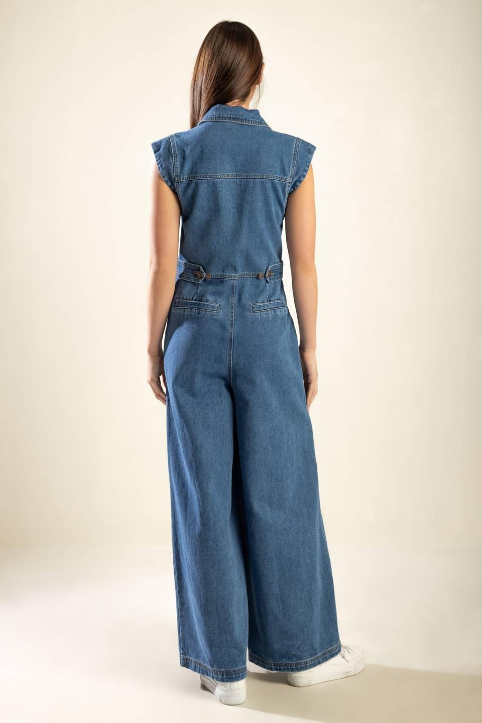 Over You Again Denim Jumpsuit in medium, view 8 — Soul Flow Apparel