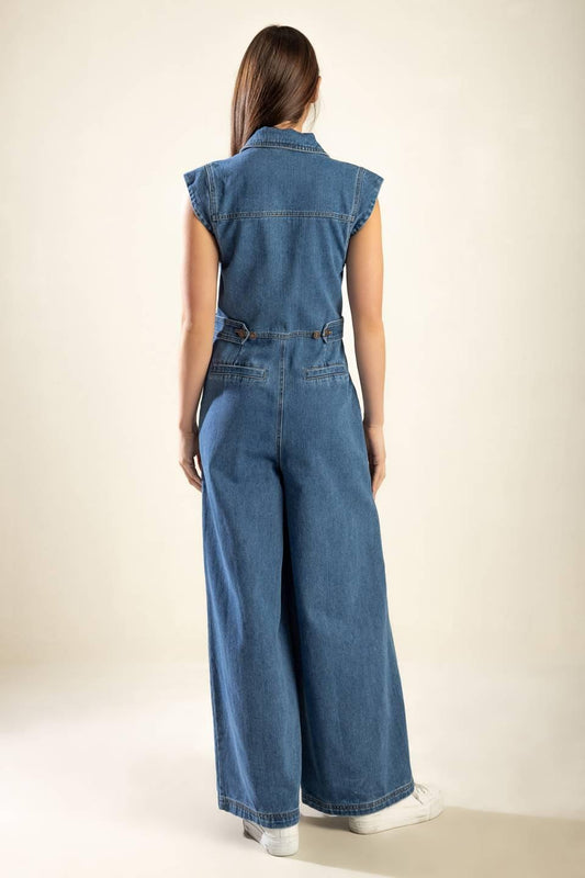 Over You Again Denim Jumpsuit in medium, view 8 — Soul Flow Apparel