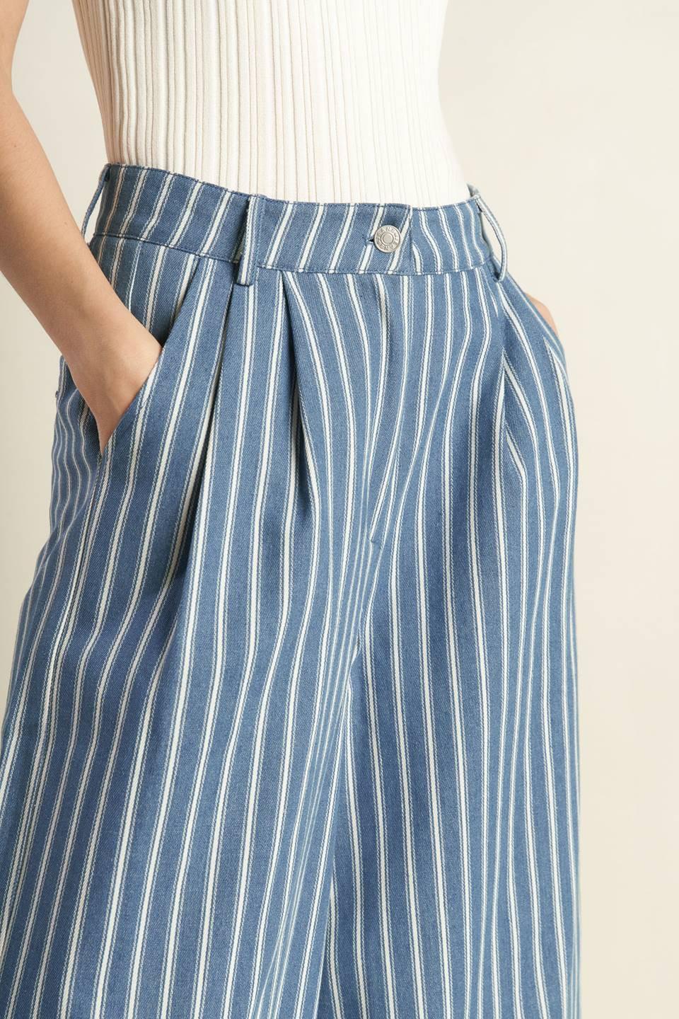 Frames of Bliss Woven Pants in stripe dindigo, view 4 — Soul Flow Apparel