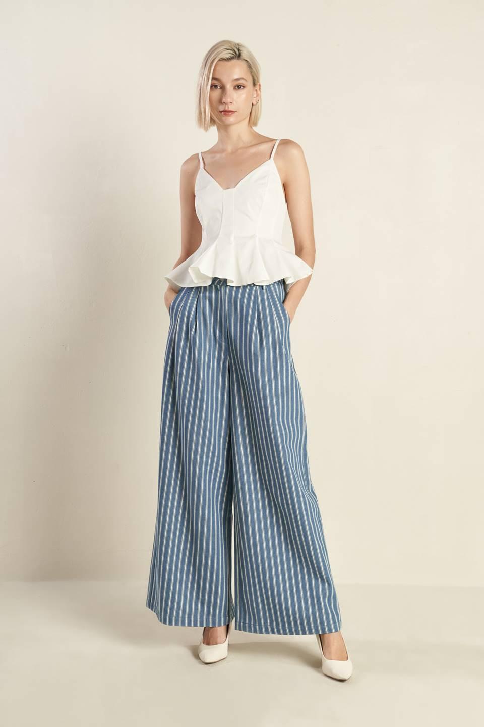 Frames of Bliss Woven Pants in stripe dindigo, view 5 — Soul Flow Apparel