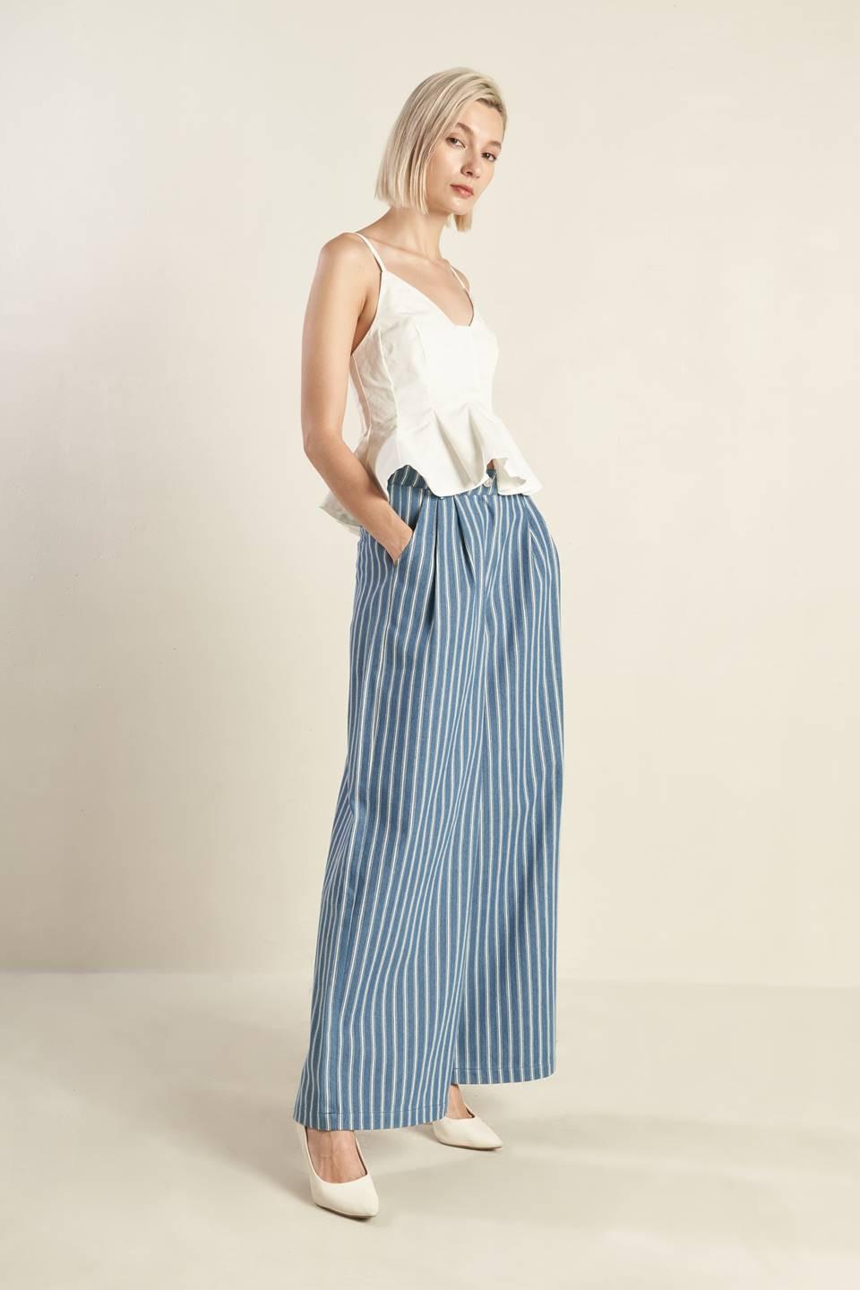 Frames of Bliss Woven Pants in stripe dindigo, view 6 — Soul Flow Apparel