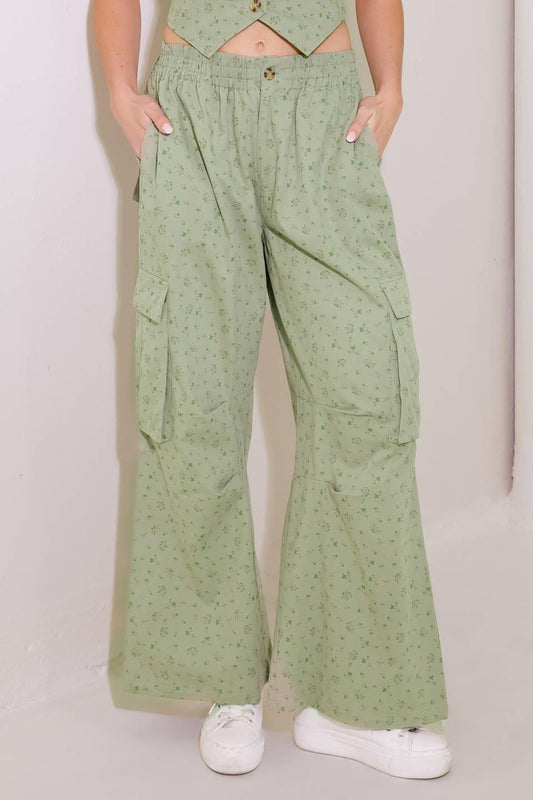 Drifting Currents Olive Woven Pants in multi, view 1 — Soul Flow Apparel