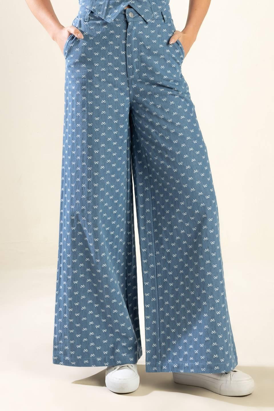 Mimosa Morning Woven Pants in light denim, view 1 — Soul Flow Apparel