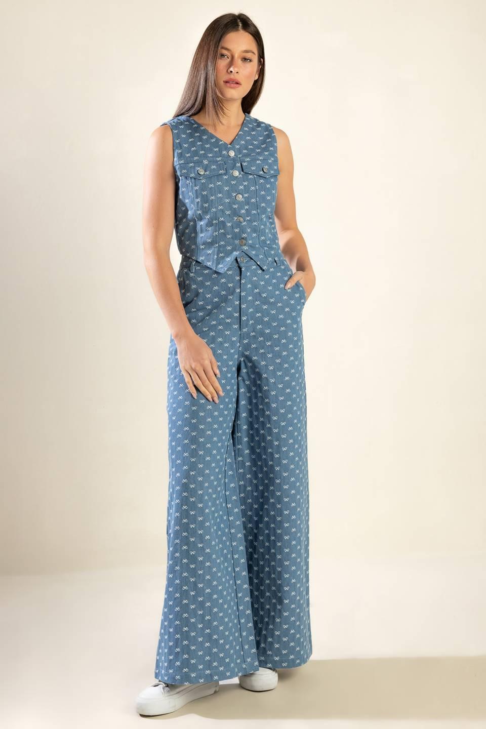 Mimosa Morning Woven Pants in light denim, view 2 — Soul Flow Apparel