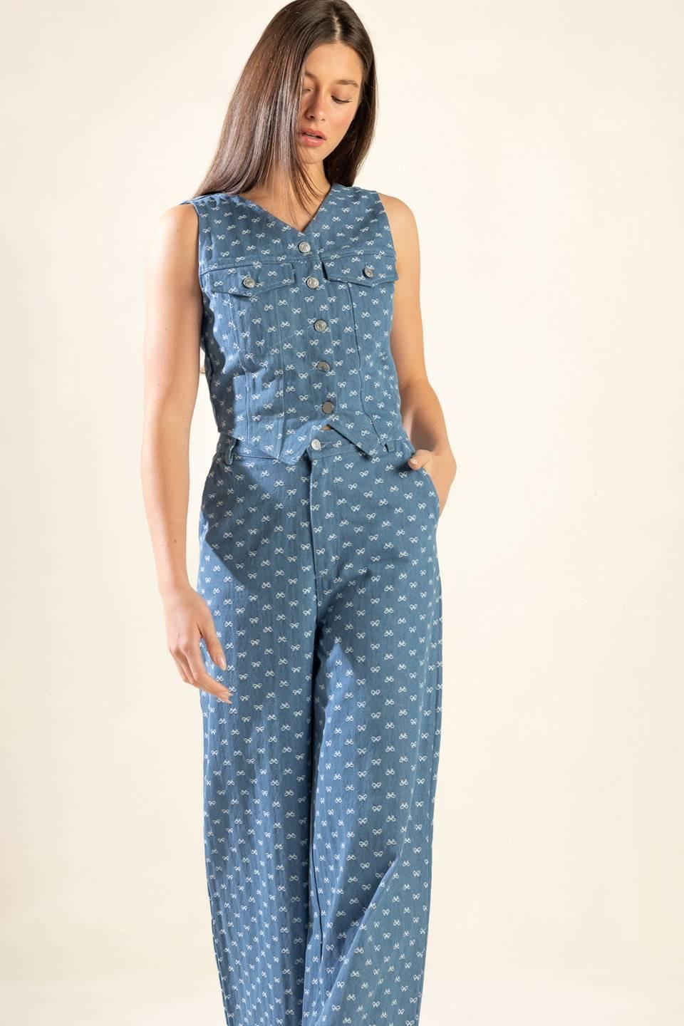 Mimosa Morning Woven Pants in light denim, view 3 — Soul Flow Apparel