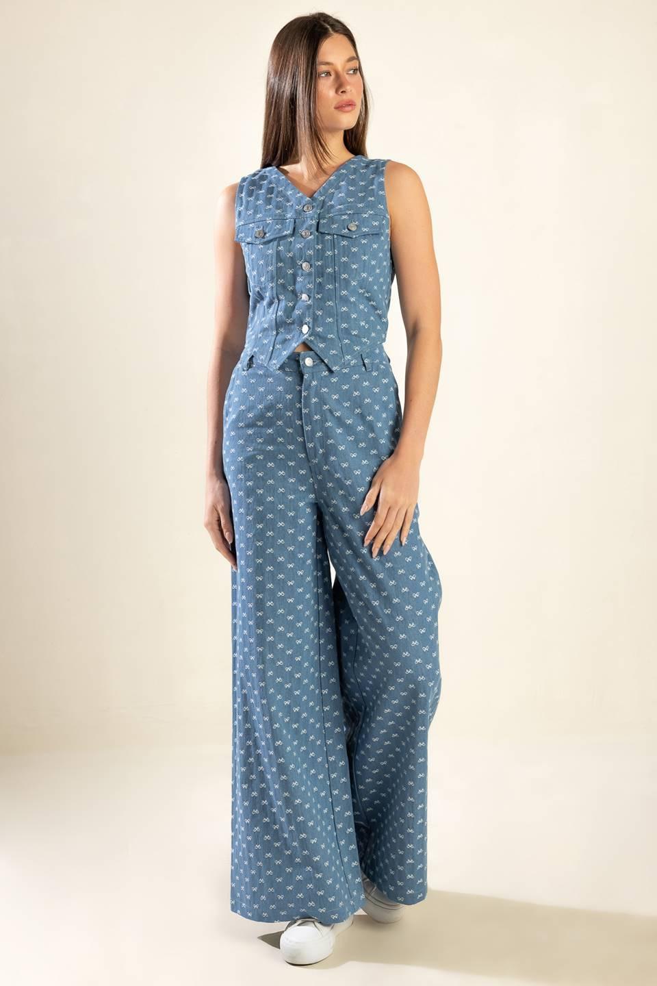Mimosa Morning Woven Pants in light denim, view 4 — Soul Flow Apparel