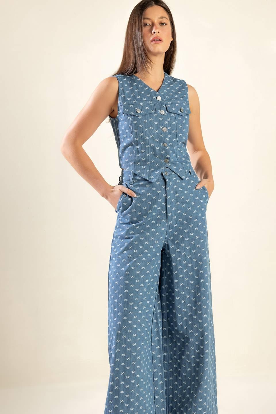 Mimosa Morning Woven Pants in light denim, view 5 — Soul Flow Apparel