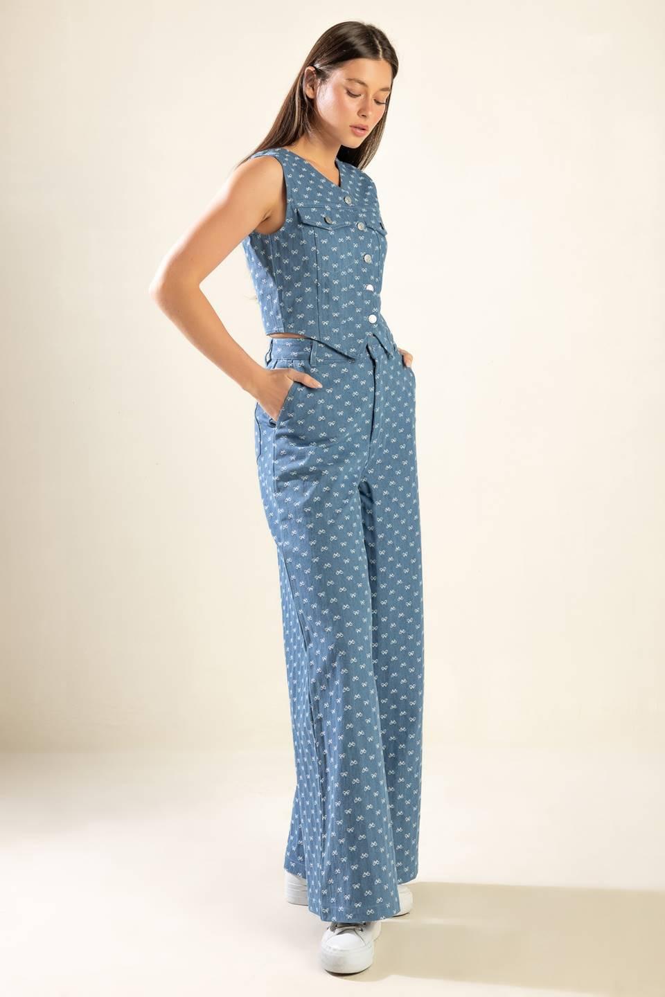 Mimosa Morning Woven Pants in light denim, view 6 — Soul Flow Apparel