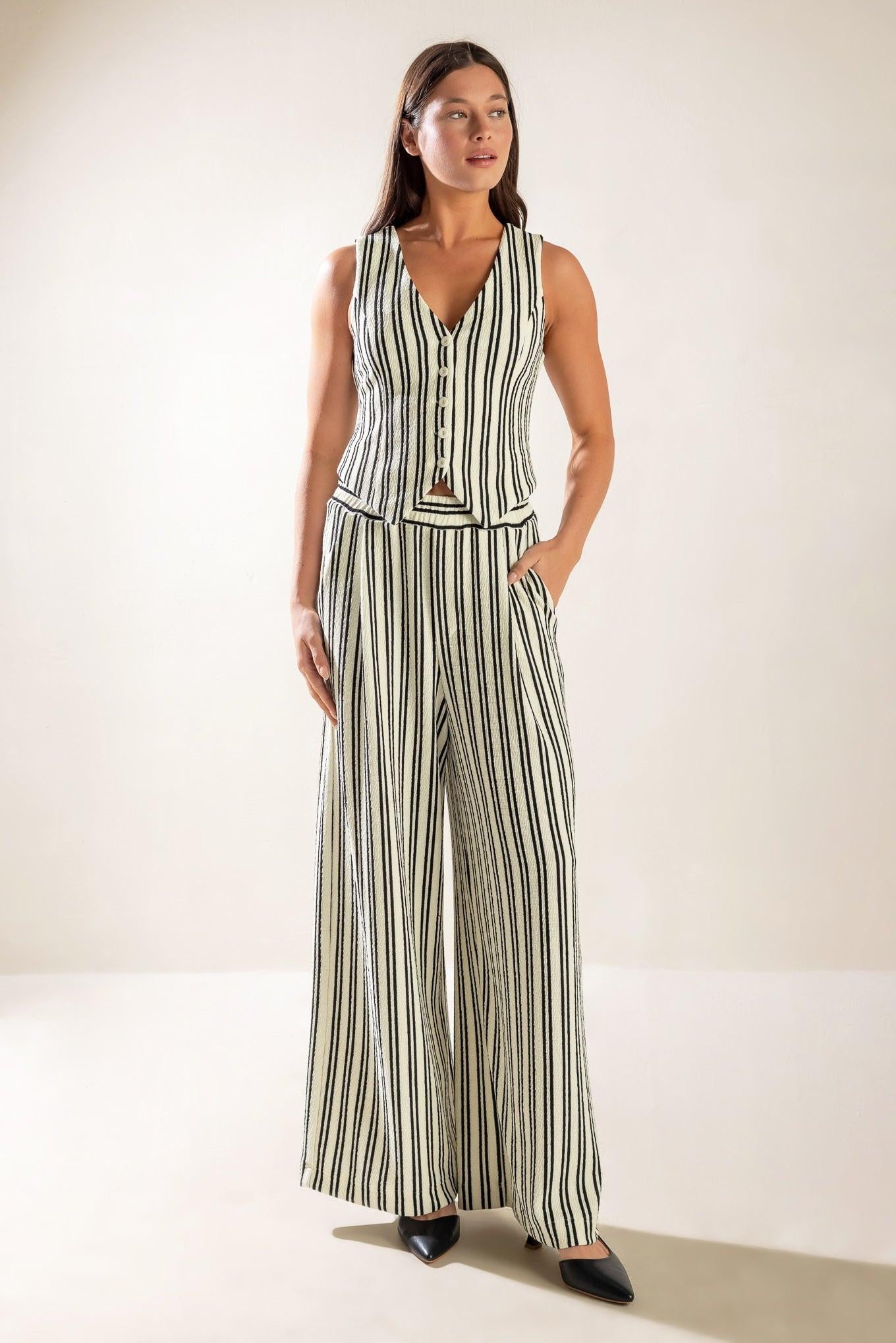 In the Quiet Shade Woven Pants in cream, view 1 — Soul Flow Apparel