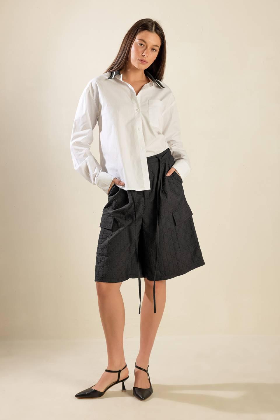 See What Happens Woven Bermuda Shorts in black, view 1 — Soul Flow Apparel