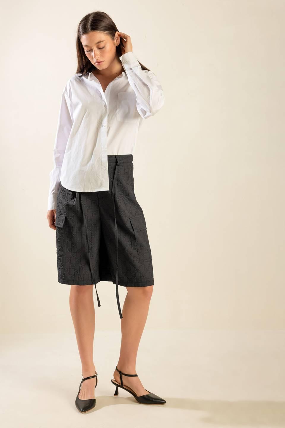See What Happens Woven Bermuda Shorts in black, view 2 — Soul Flow Apparel
