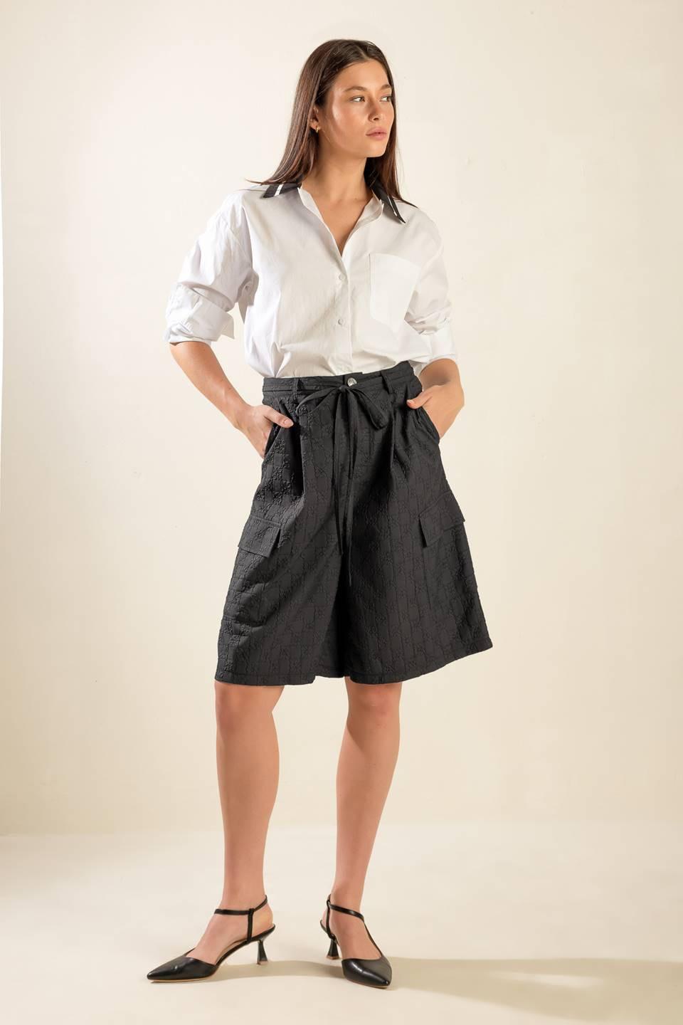 See What Happens Woven Bermuda Shorts in black, view 3 — Soul Flow Apparel