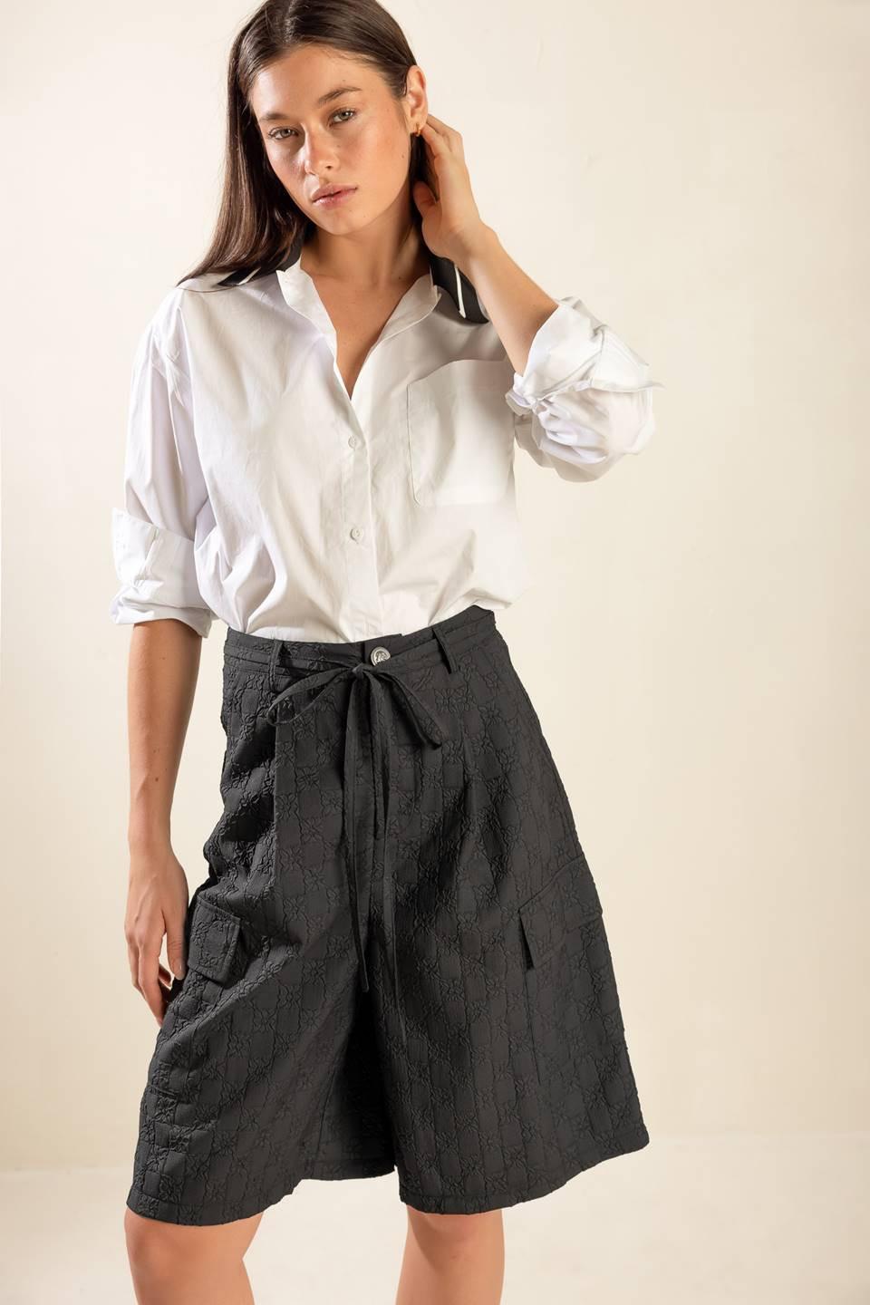 See What Happens Woven Bermuda Shorts in black, view 4 — Soul Flow Apparel