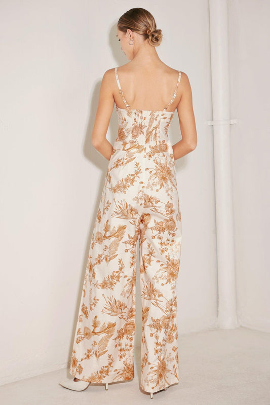 Tuscan Botanica Woven Jumpsuit in off-white multi, view 6 — Soul Flow Apparel