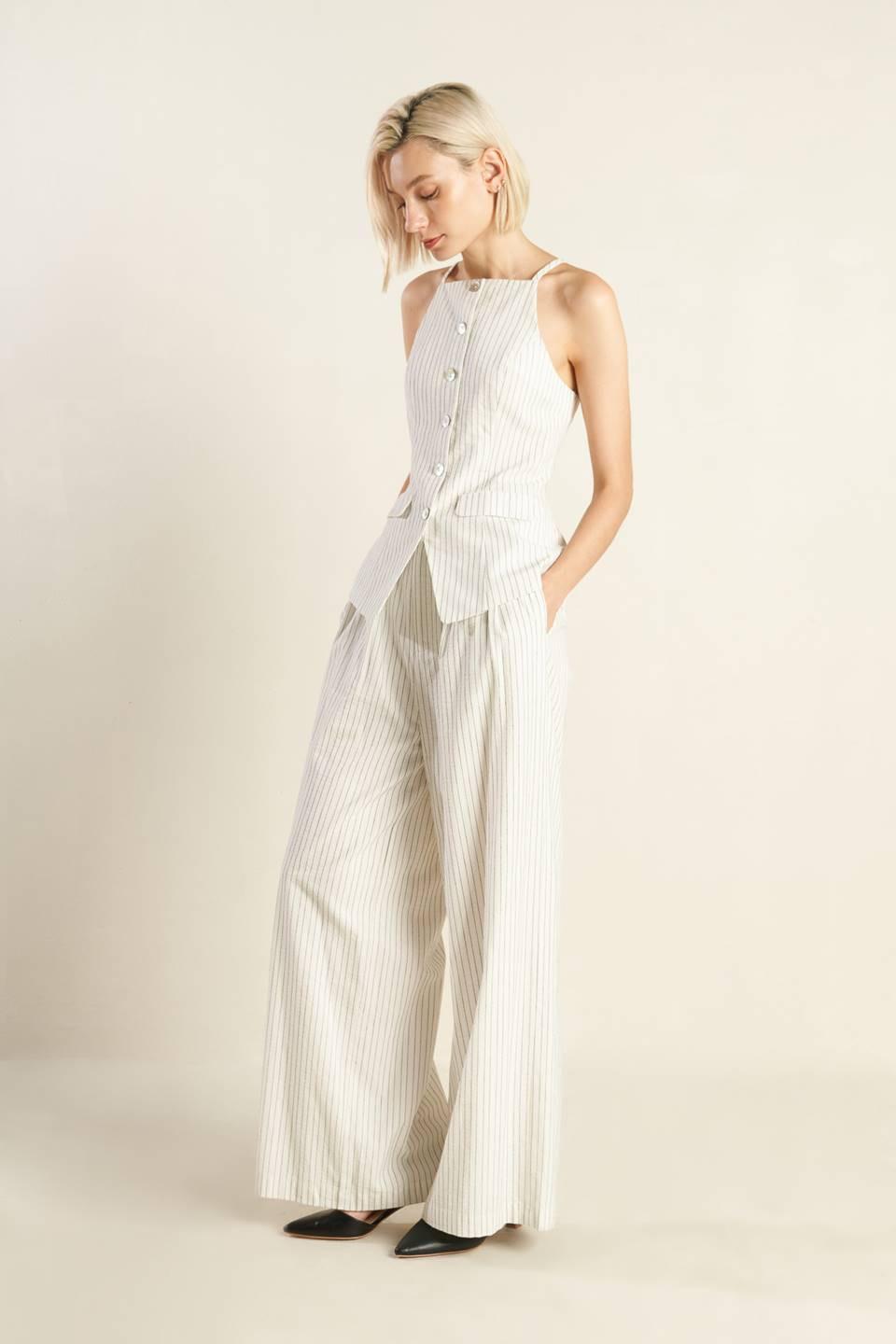 Lead the Way Woven Seesucker Pants in white, view 1 — Soul Flow Apparel