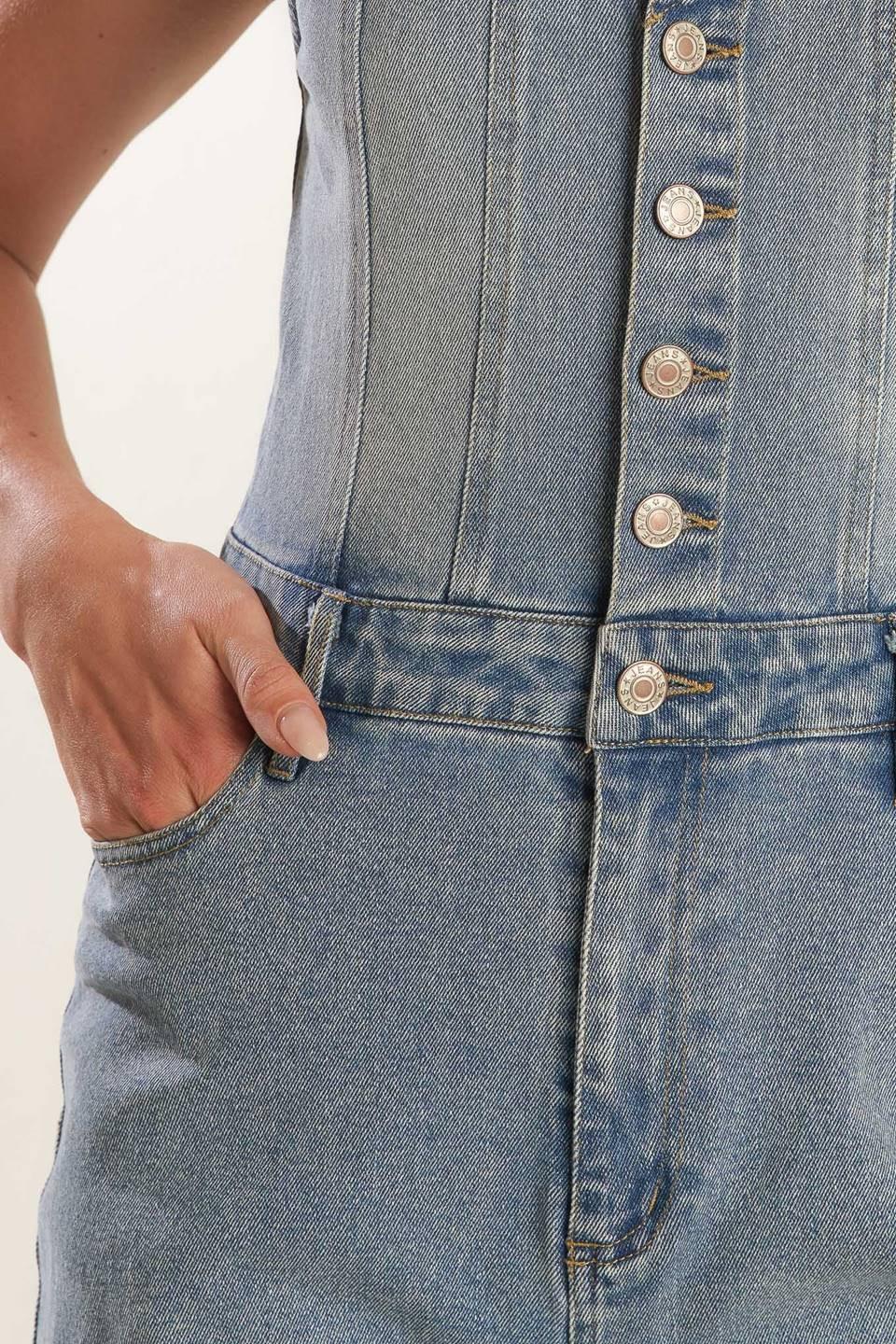 Walk with Me Denim Jumpsuit in light, view 5 — Soul Flow Apparel