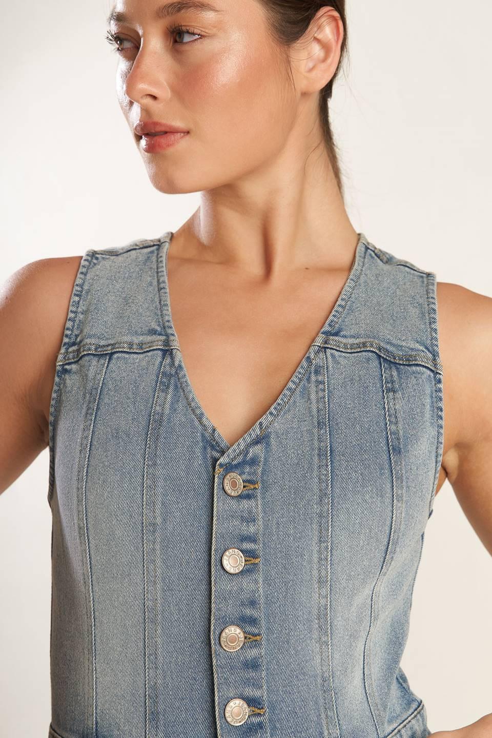 Walk with Me Denim Jumpsuit in light, view 7 — Soul Flow Apparel