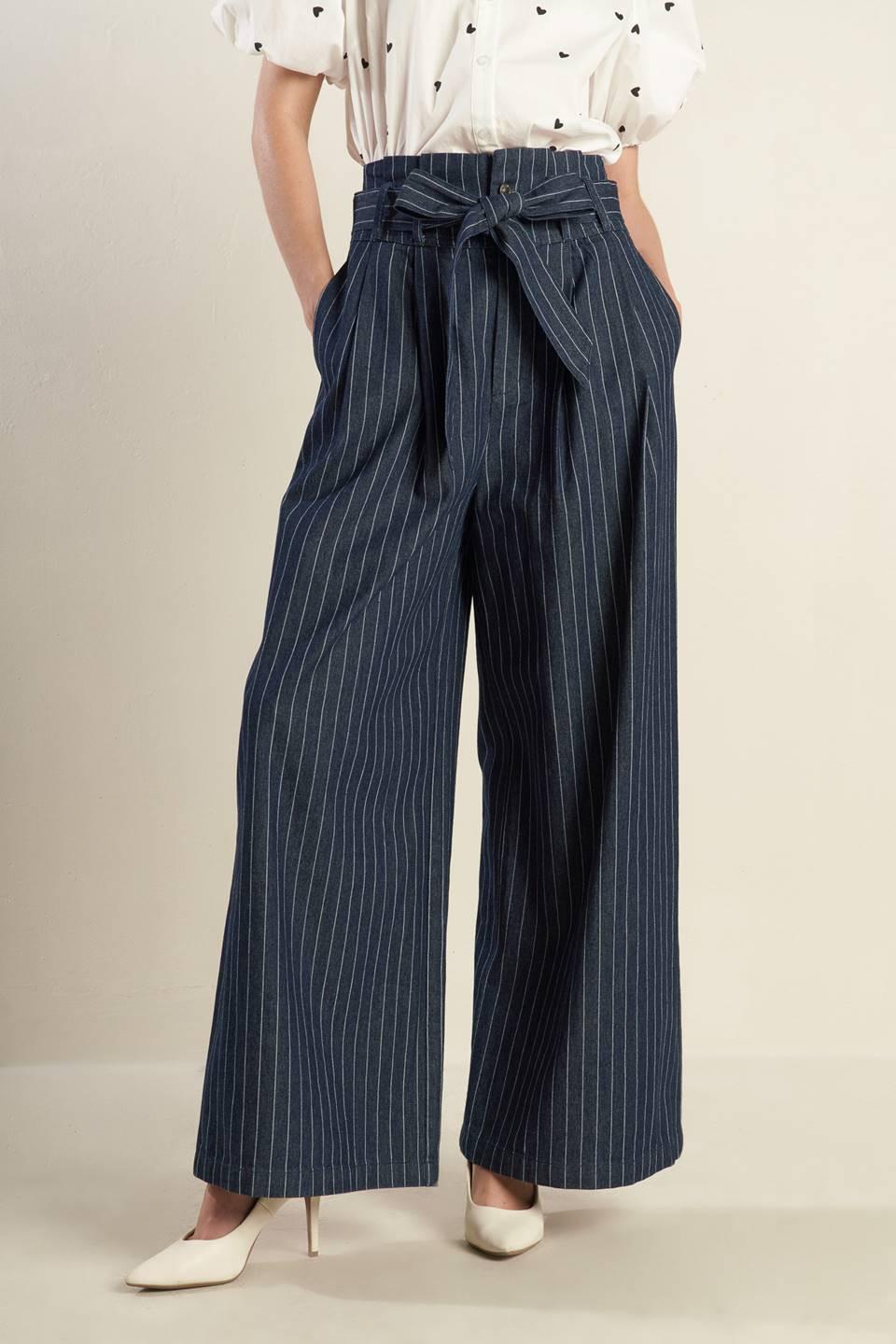 Common Grount Woven Pants in indigo denim white, view 1 — Soul Flow Apparel