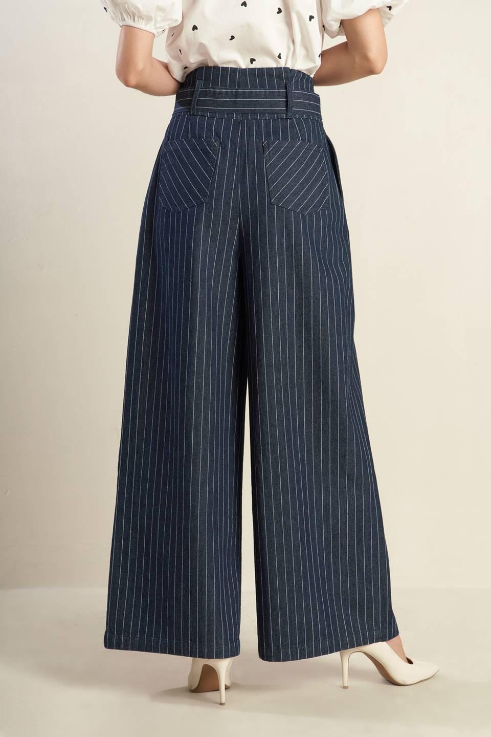 Common Grount Woven Pants in indigo denim white, view 3 — Soul Flow Apparel
