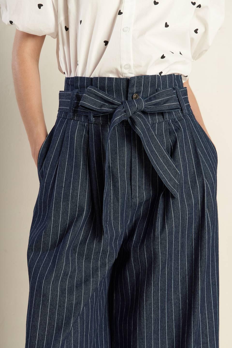 Common Grount Woven Pants in indigo denim white, view 4 — Soul Flow Apparel