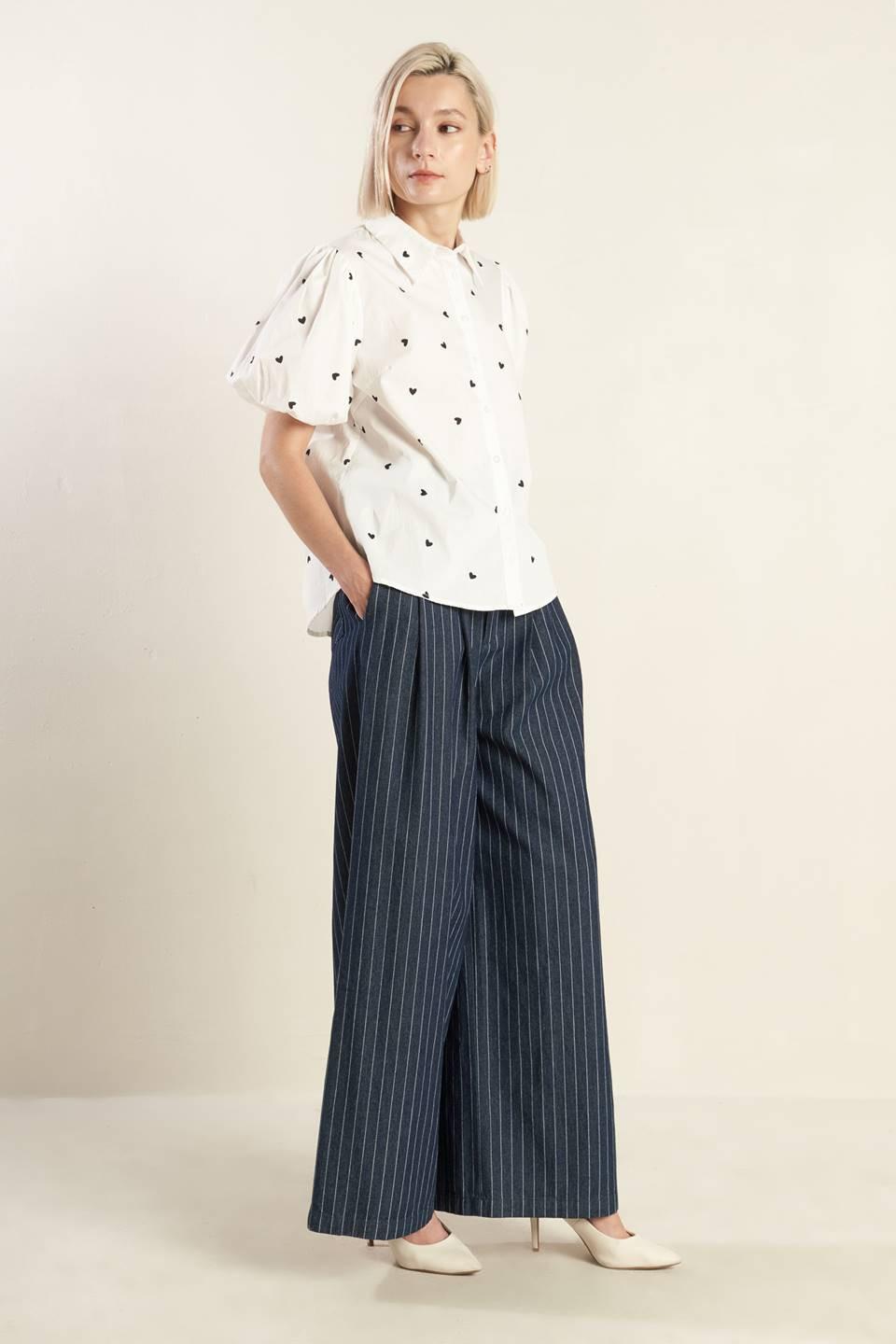 Common Grount Woven Pants in indigo denim white, view 7 — Soul Flow Apparel