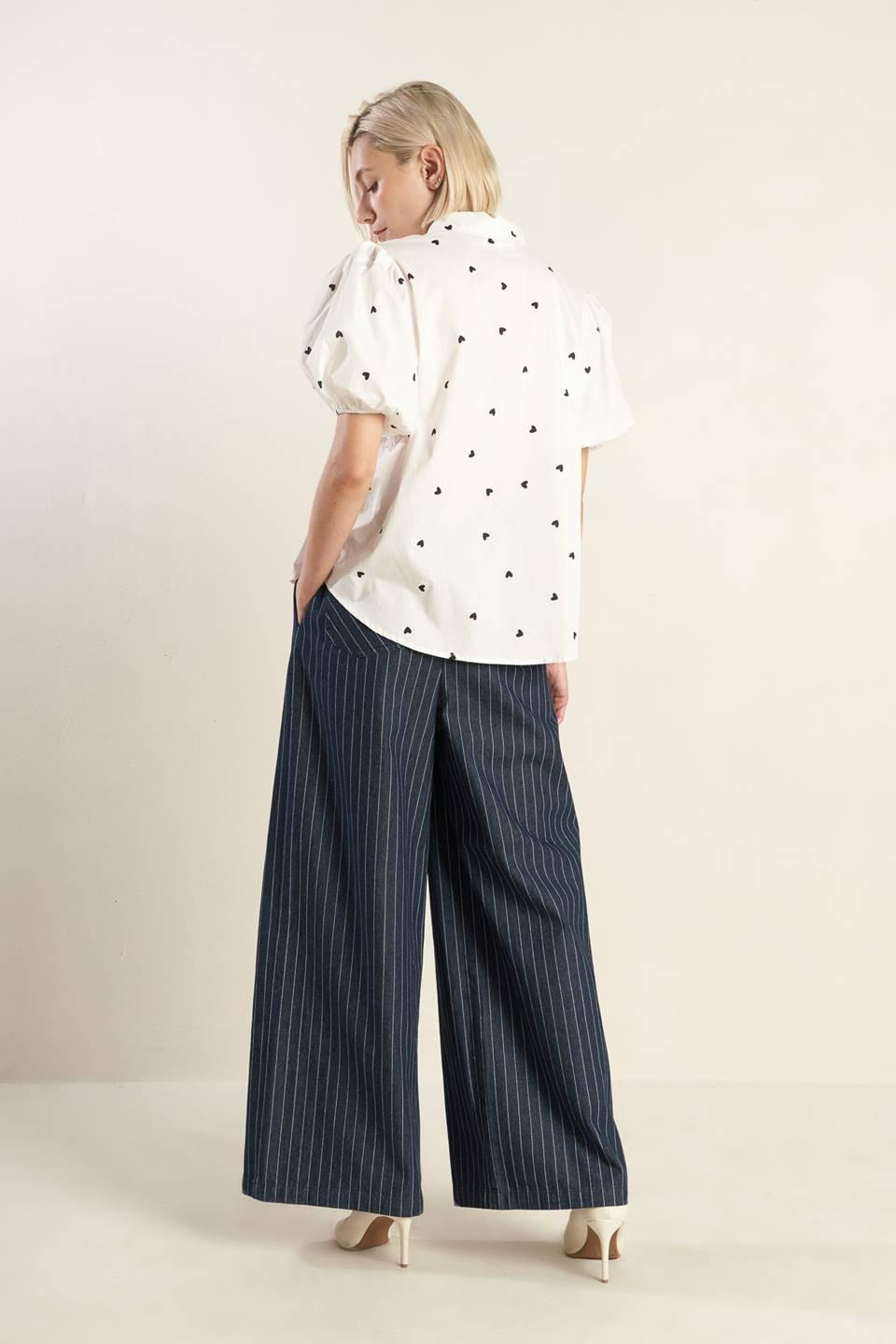 Common Grount Woven Pants in indigo denim white, view 8 — Soul Flow Apparel