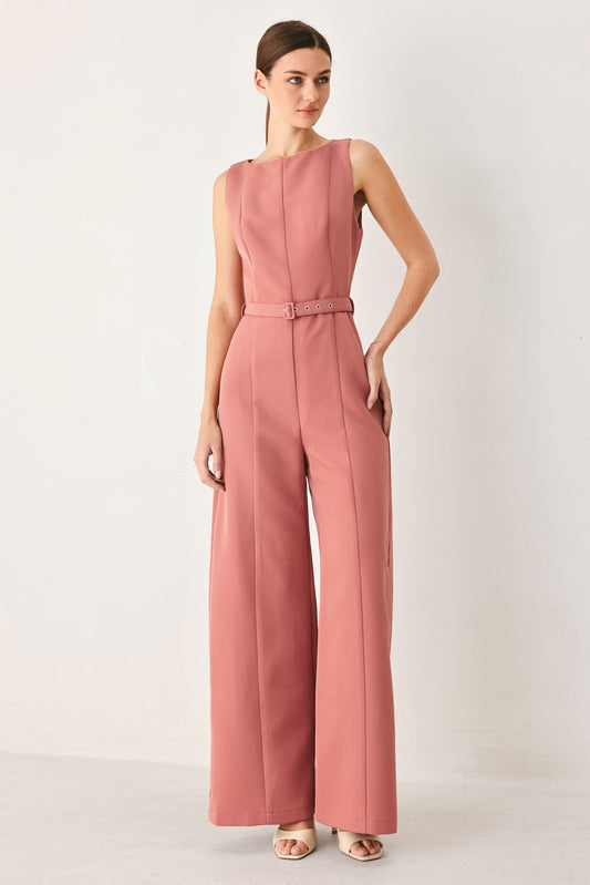 Pretty Moment Woven Jumpsuit in rose, view 1 — Soul Flow Apparel