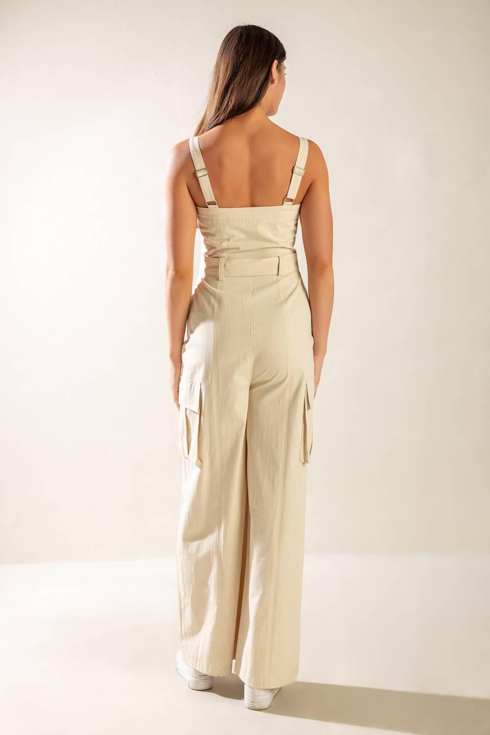 Love Somebody Woven Jumpsuit in oatmeal, view 6 — Soul Flow Apparel