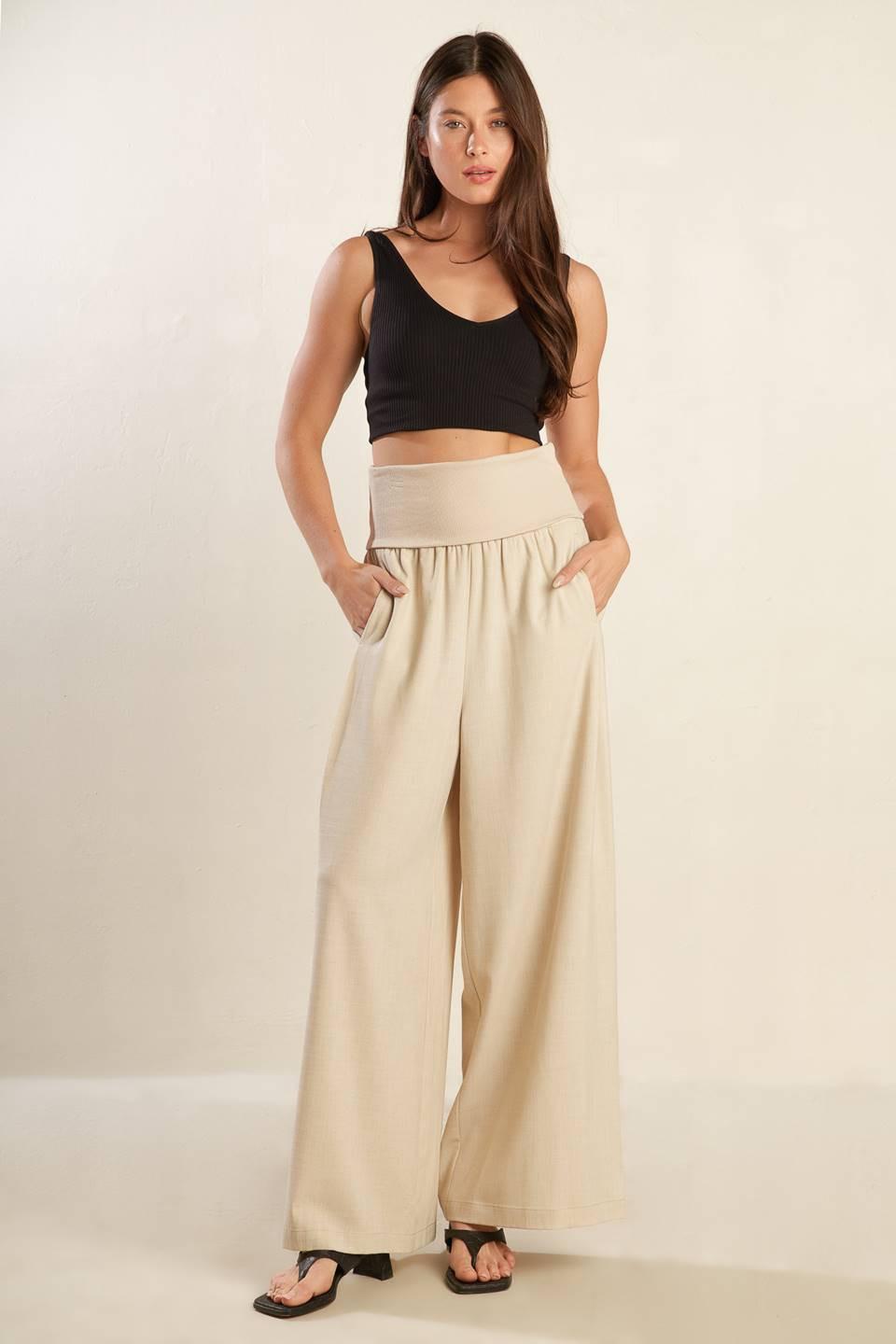 Go with Grace Woven Pants in natural, view 2 — Soul Flow Apparel