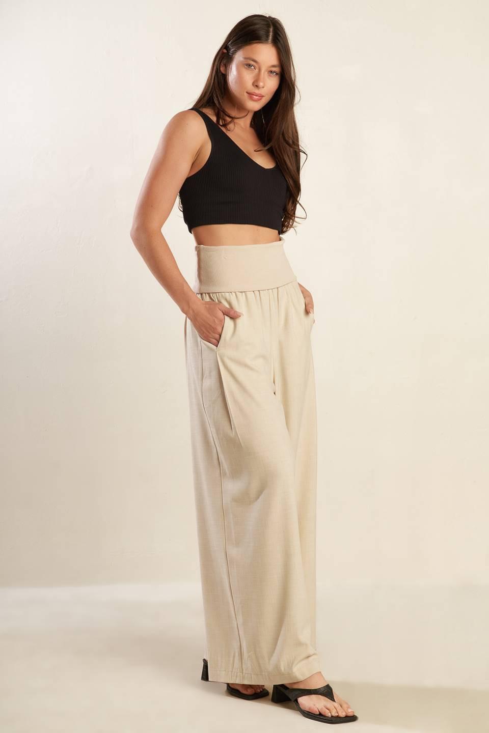 Go with Grace Woven Pants in natural, view 5 — Soul Flow Apparel