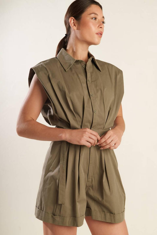 Heart of a Woman Woven Romper in olive, view 7 — Soul Flow Apparel