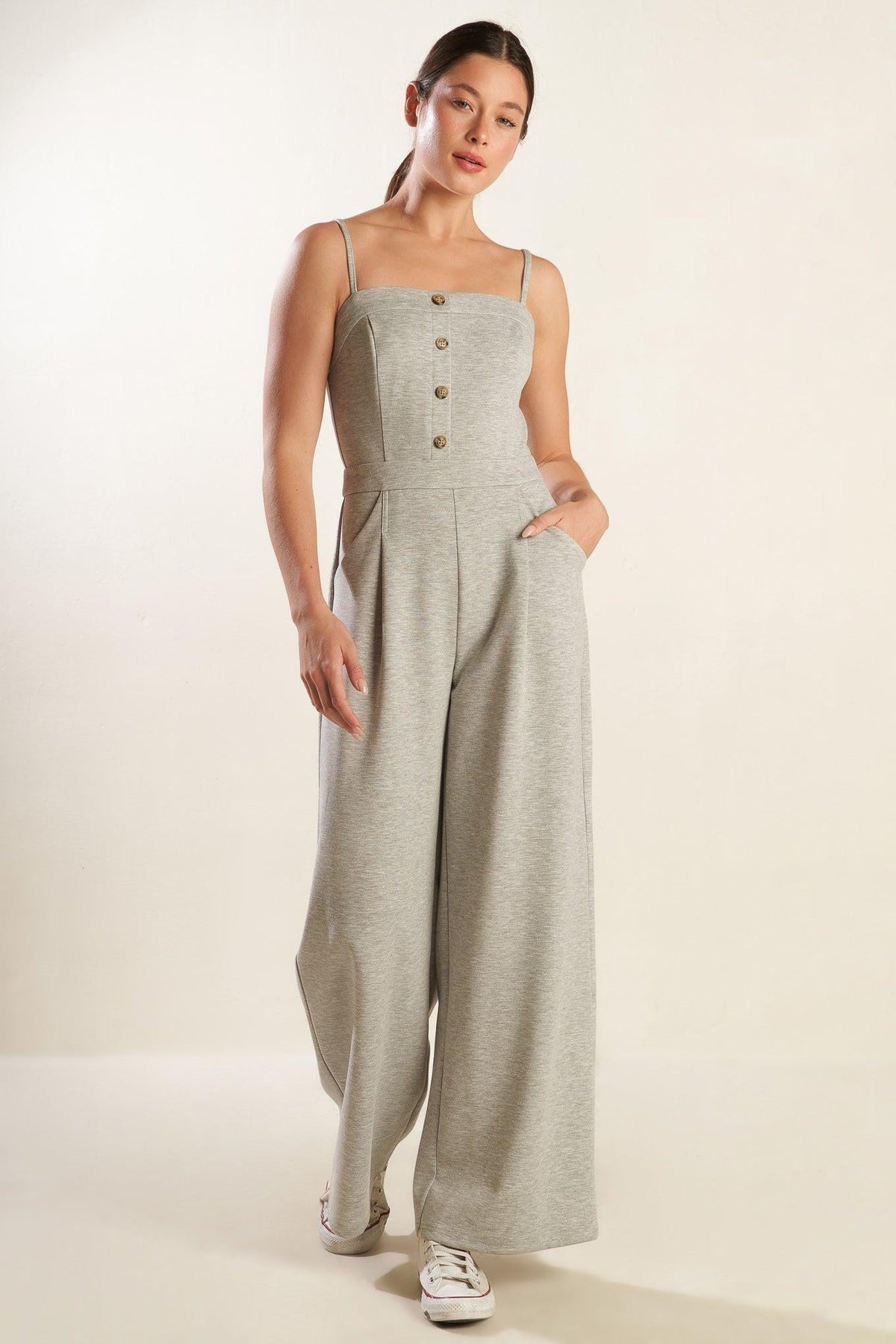 The Secret of Us Knit Jumpsuit in h.grey, view 1 — Soul Flow Apparel