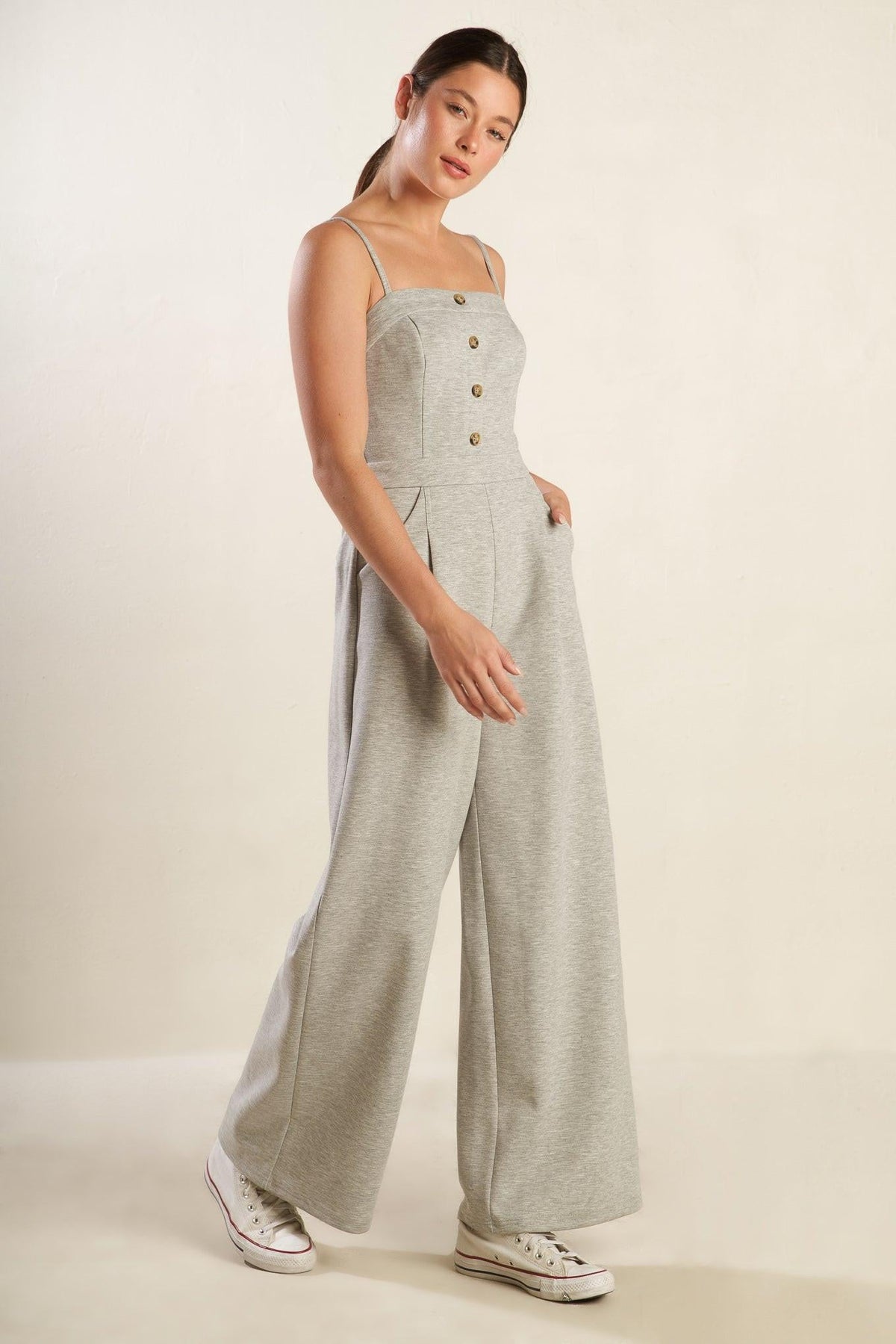 The Secret of Us Knit Jumpsuit in h.grey, view 3 — Soul Flow Apparel