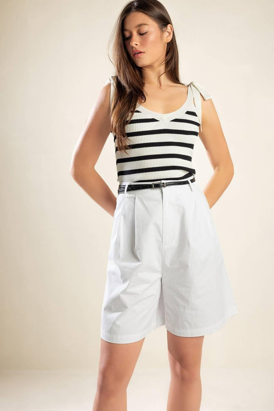 City Strolls Woven Bermuda Shorts in white, view 1 — Soul Flow Apparel