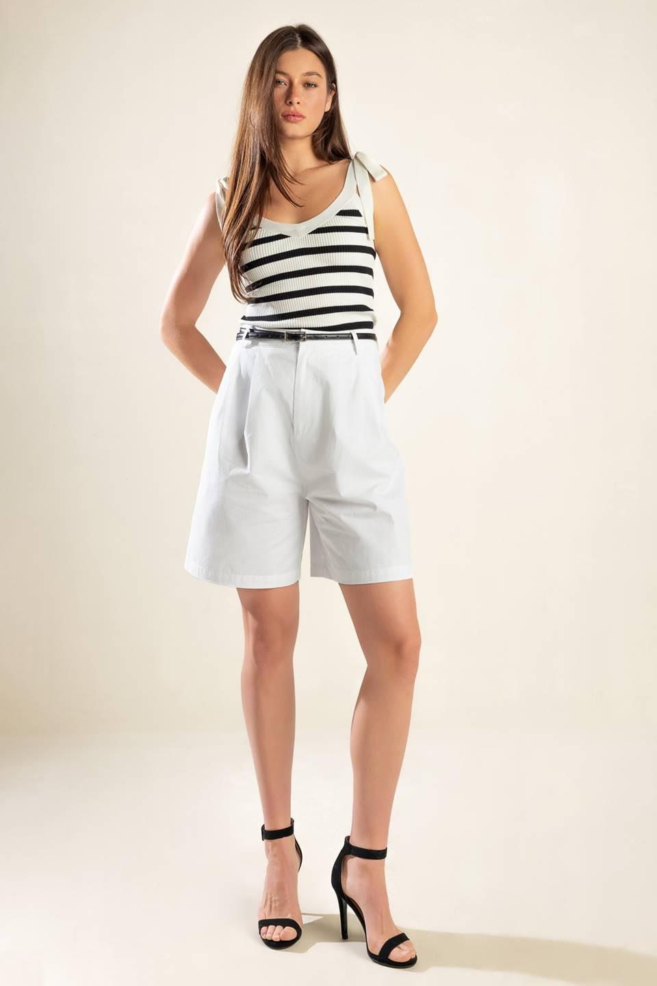 City Strolls Woven Bermuda Shorts in white, view 5 — Soul Flow Apparel