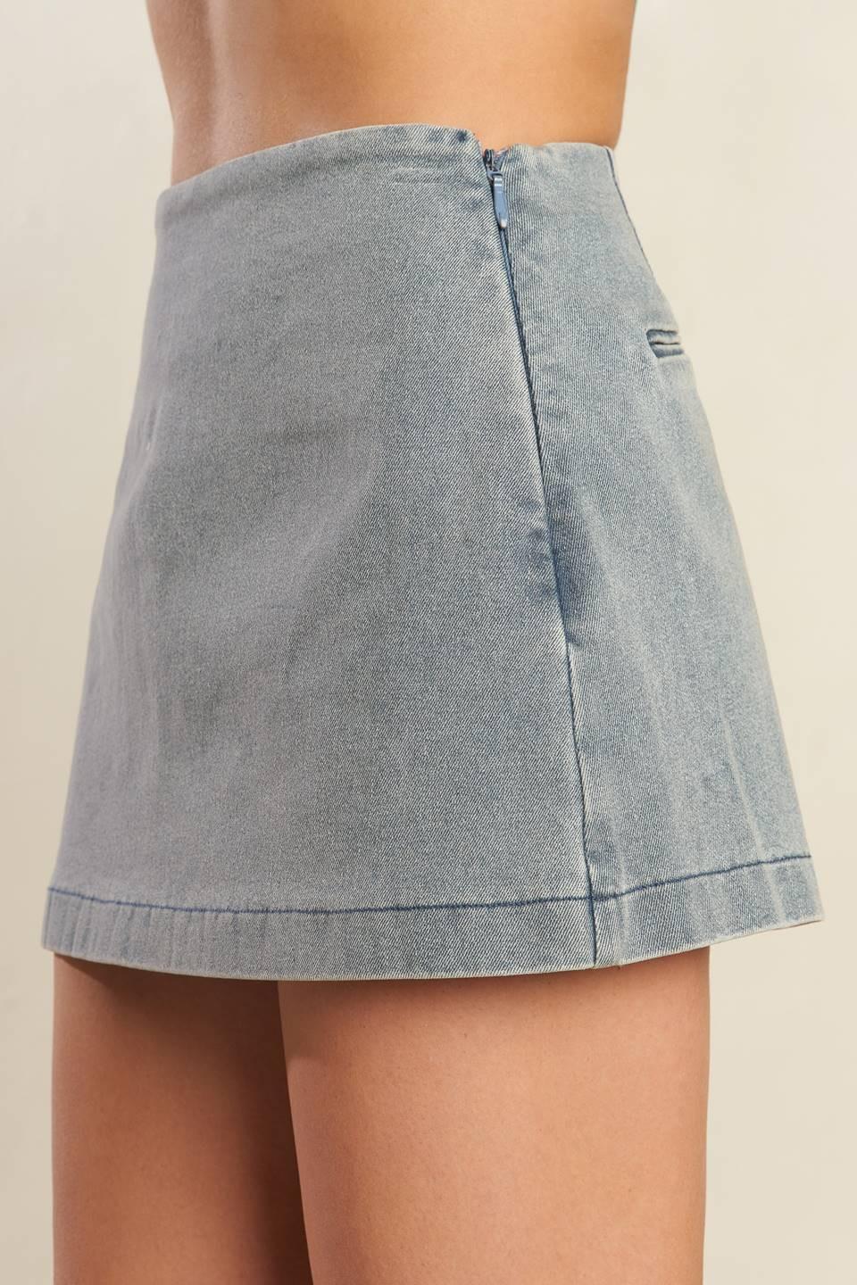 Daisy Date Denim Skort in indigo, view 2 — Soul Flow Apparel