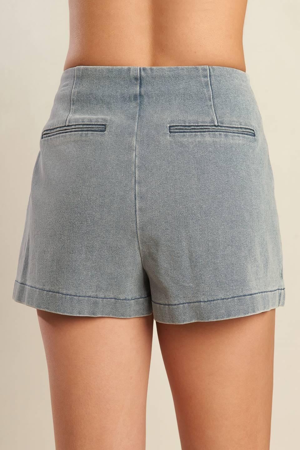 Daisy Date Denim Skort in indigo, view 4 — Soul Flow Apparel