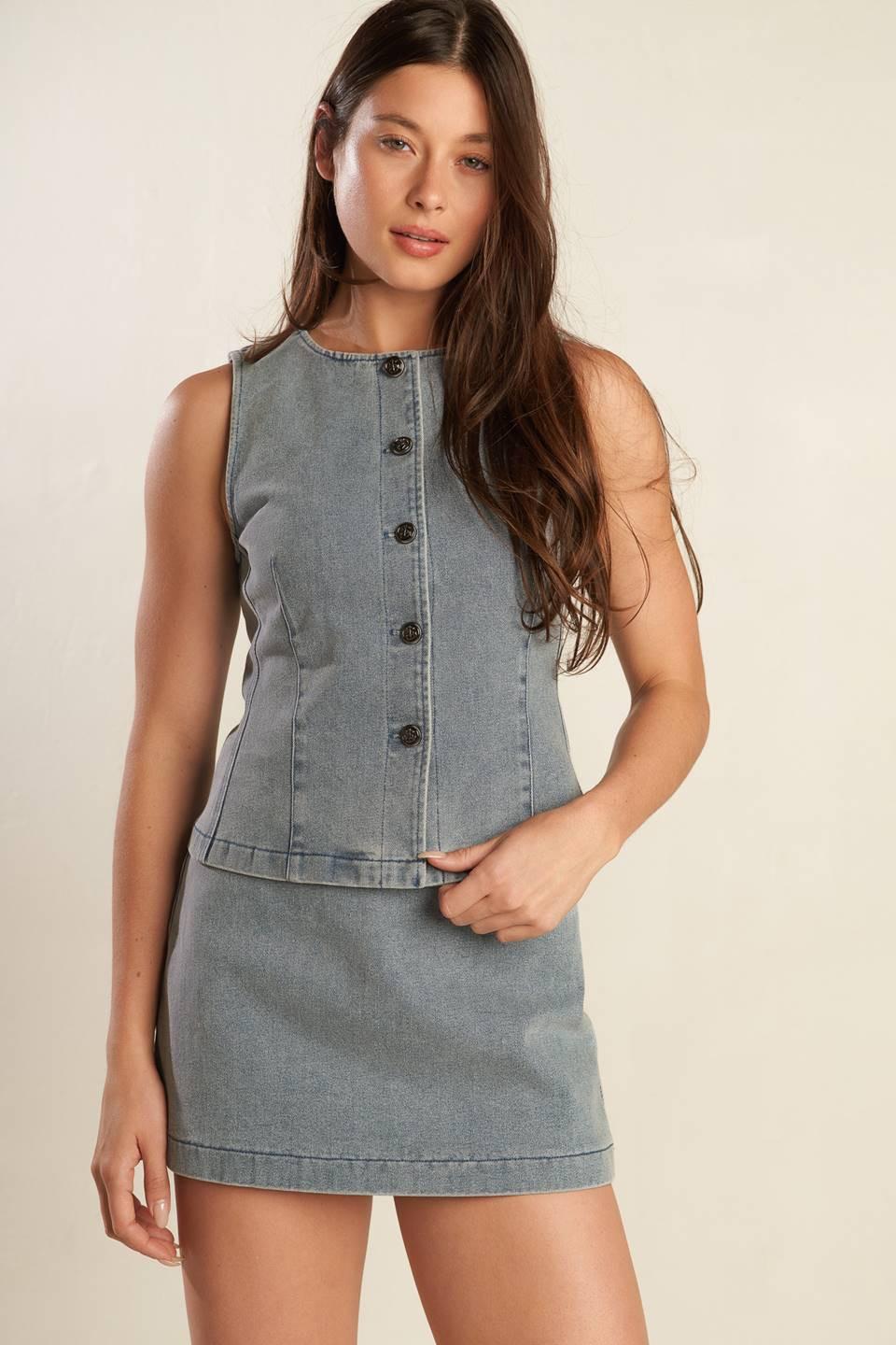 Daisy Date Denim Skort in indigo, view 6 — Soul Flow Apparel