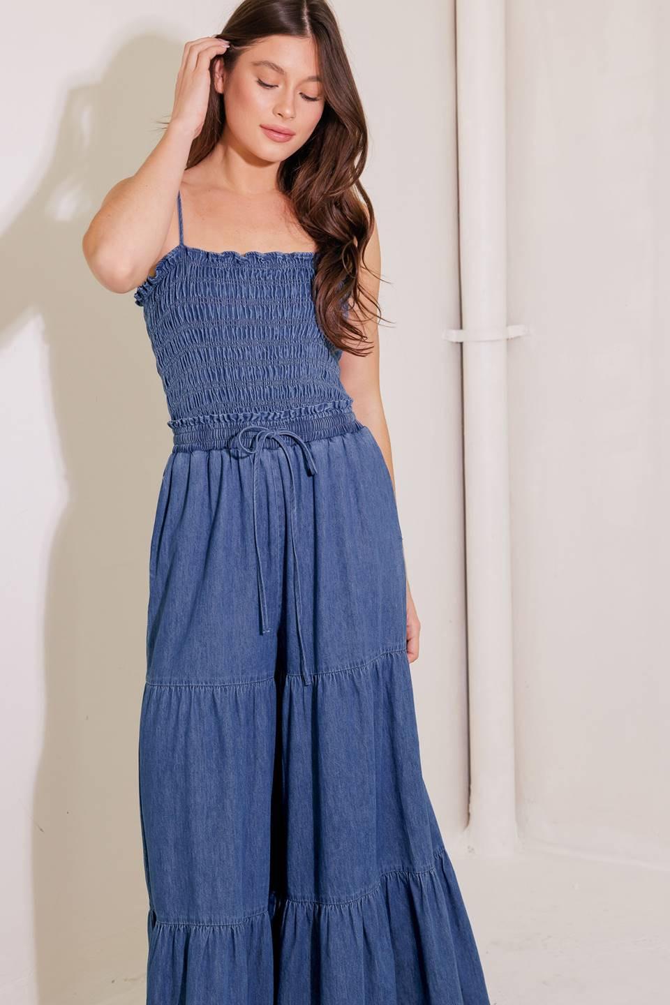 Feeling Free Indigo Denim Jumpsuit, view 2 — Soul Flow Apparel