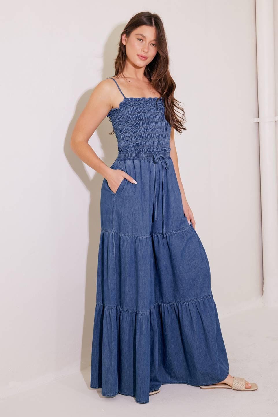 Feeling Free Indigo Denim Jumpsuit, view 3 — Soul Flow Apparel