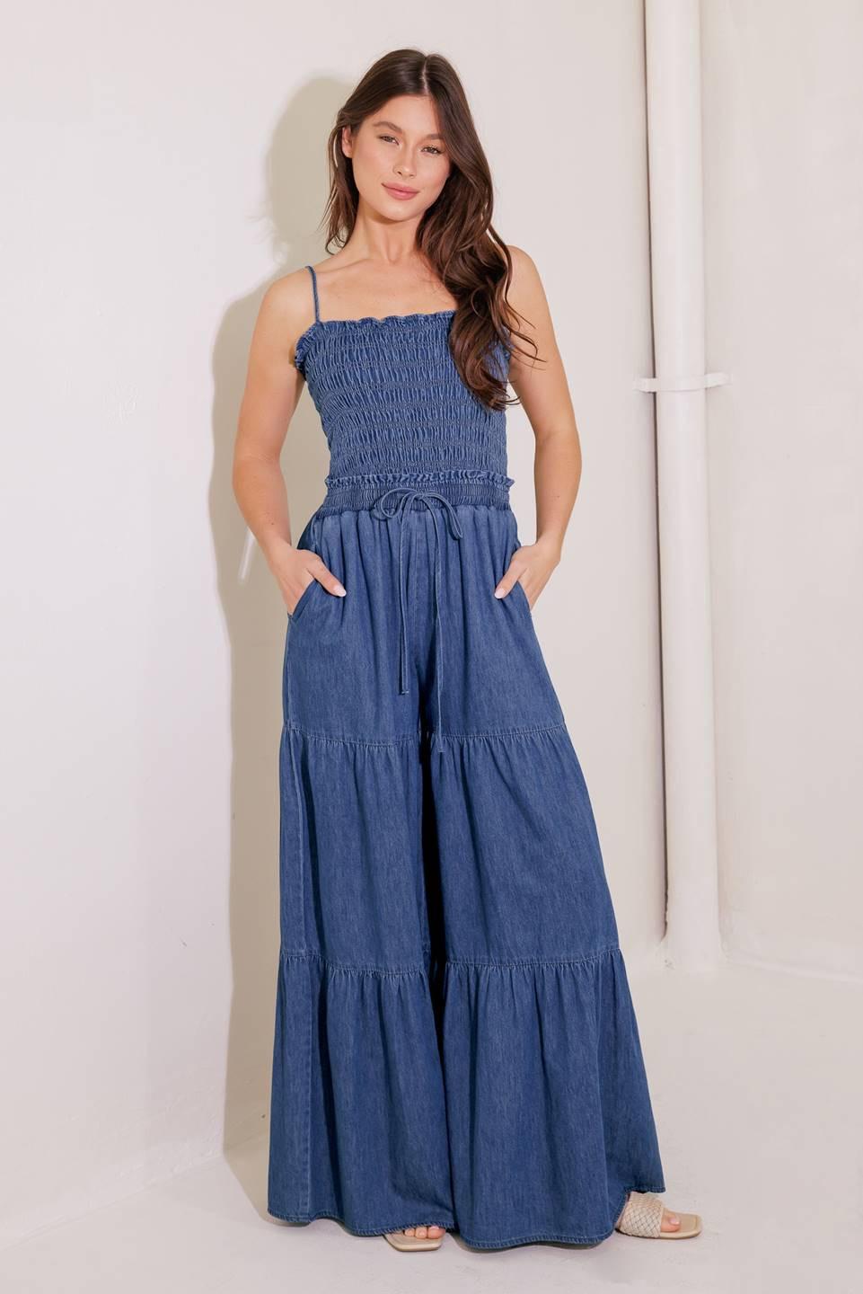 Feeling Free Indigo Denim Jumpsuit, view 5 — Soul Flow Apparel