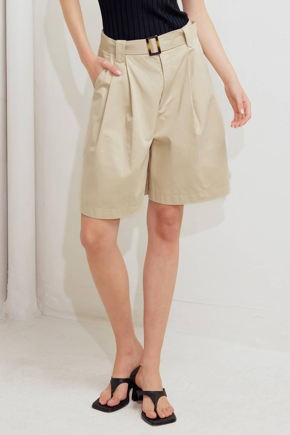 Modern Voyager Woven Bermuda Short in taupe, view 1 — Soul Flow Apparel