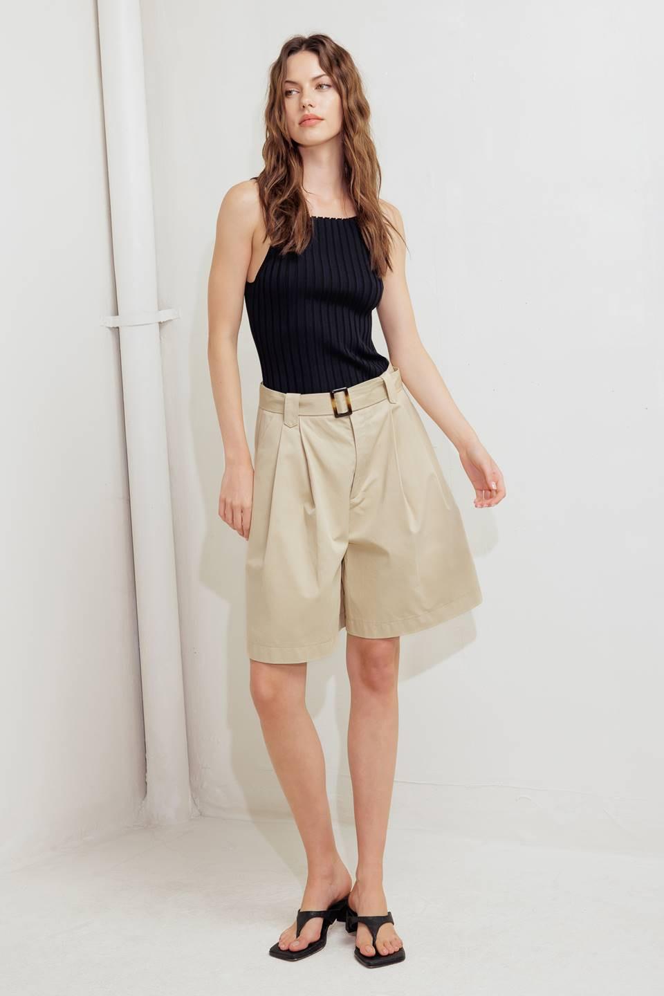 Modern Voyager Woven Bermuda Short in taupe, view 3 — Soul Flow Apparel