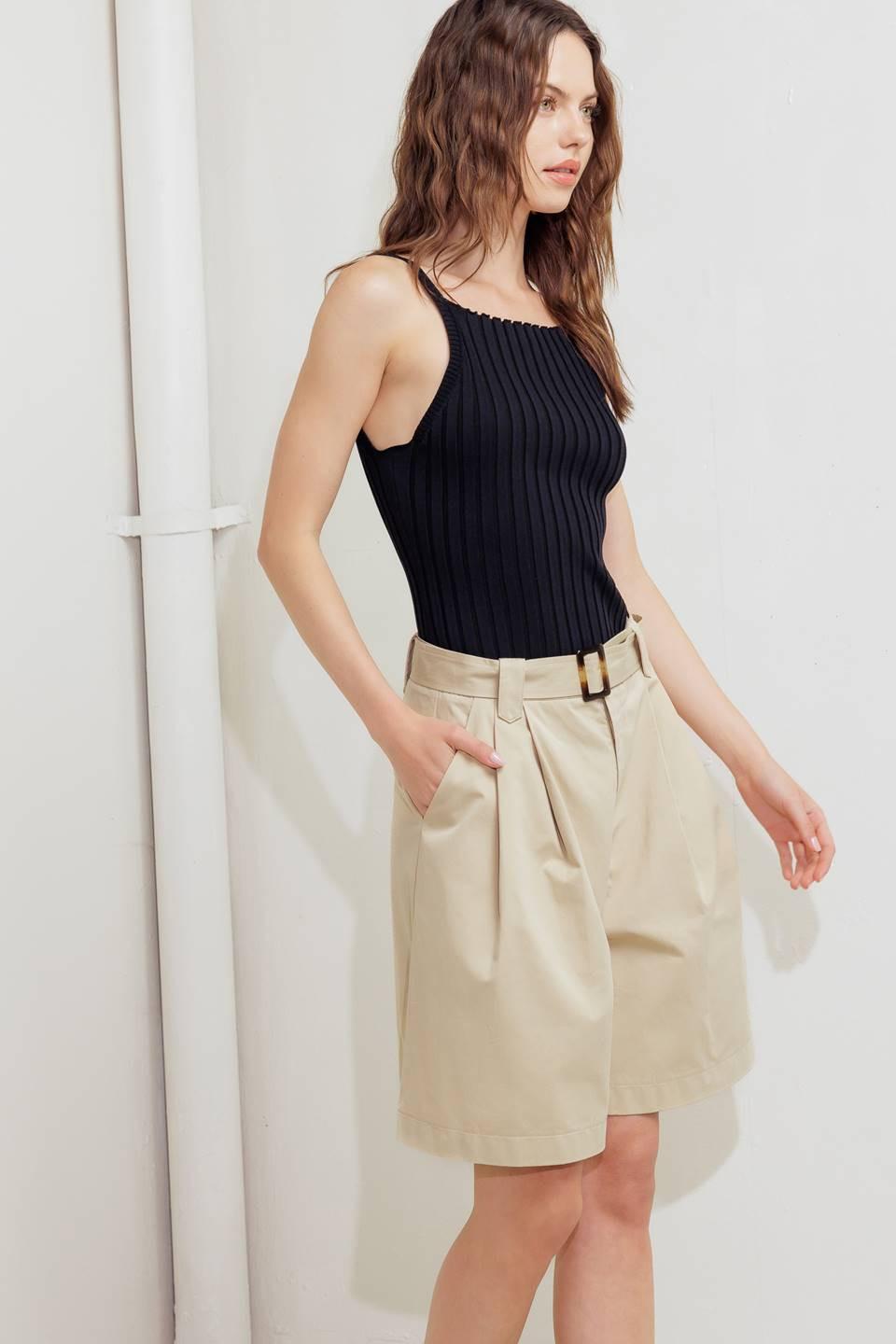 Modern Voyager Woven Bermuda Short in taupe, view 4 — Soul Flow Apparel