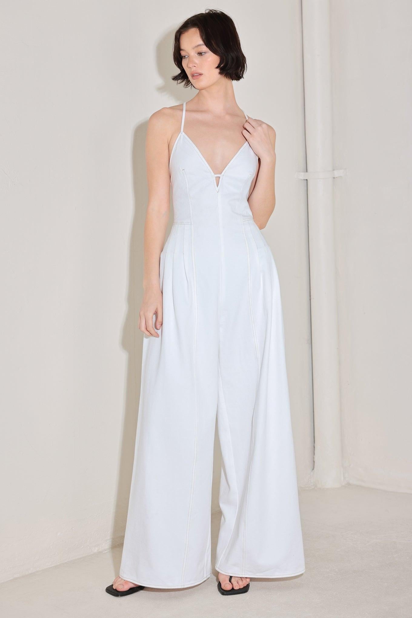 Serene Seduction Woven Jumpsuit in white, view 2 — Soul Flow Apparel