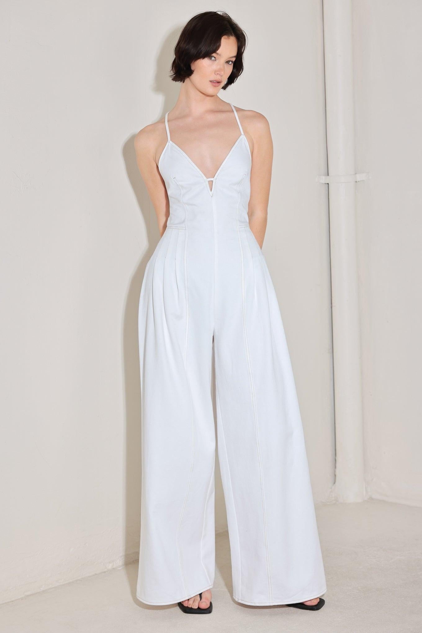 Serene Seduction Woven Jumpsuit in white, view 3 — Soul Flow Apparel